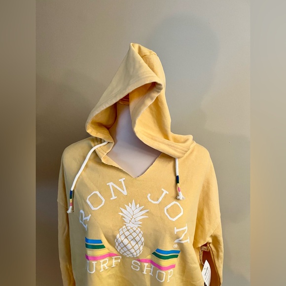 NWT Ron Jon Bright Yellow distressed cropped hoodie, size XS - Picture 2 of 6